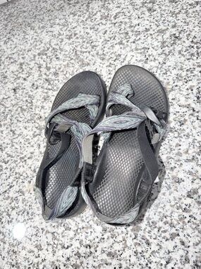 Chaco Women's Black Sandals with Green-Blue Patterned Straps